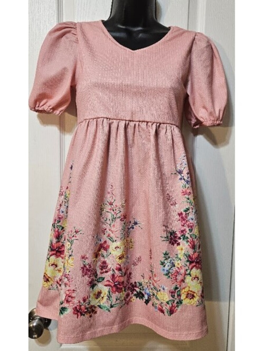 Knit Works Floral Babydoll Mini Dress Size 10 Pink Cottagecore Charm